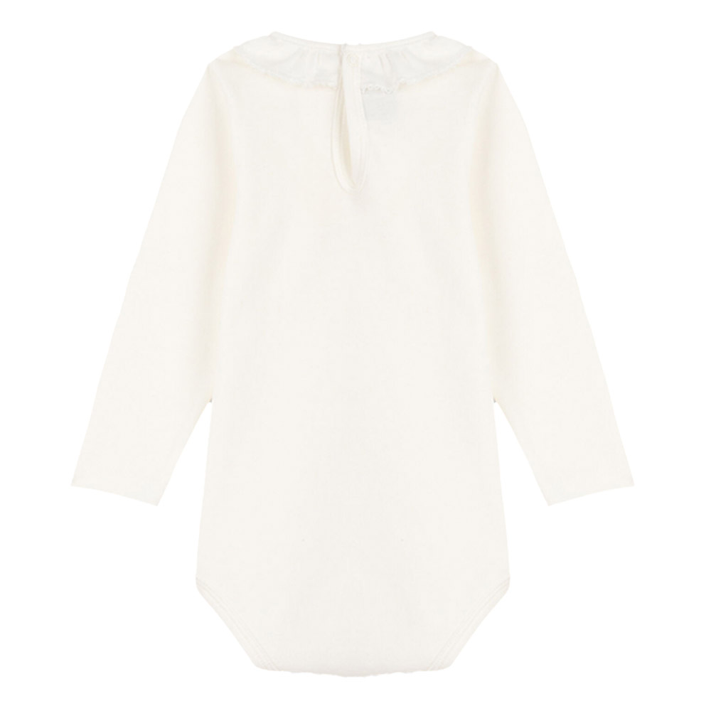 Petit Bateau Babies Ruffled Collar Cotton Bodysuit - White