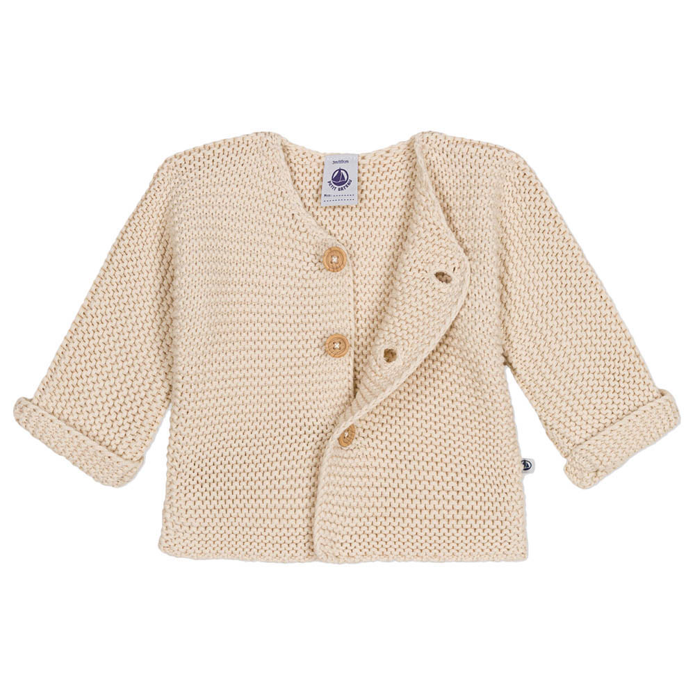 Petit Bateau Babies Moss Stitch Knit Cardigan - Beige