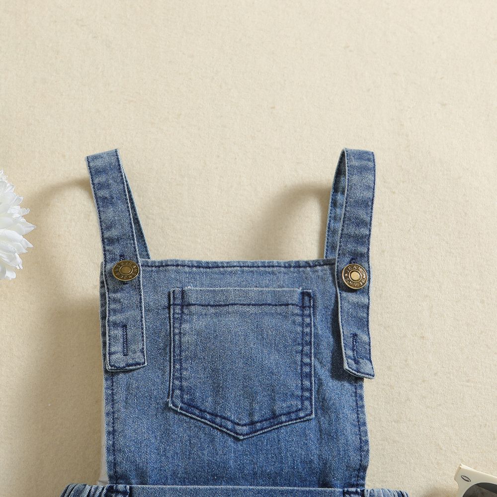 Sugar Rush Solid Square-Neck Sleeveless Dungaree - Blue