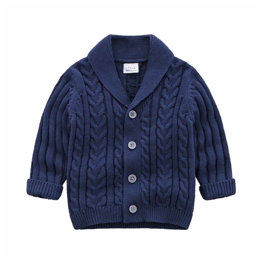 Sugar Rush Solid Regular V-Neck Full Sleeves Cardigan - Navy