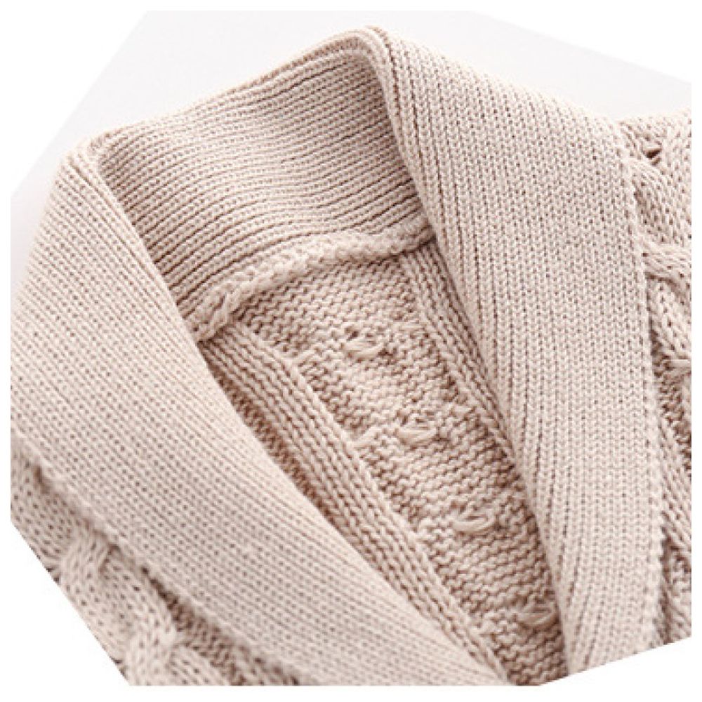 Sugar Rush Solid Regular V-Neck Full Sleeves Cardigan - Beige