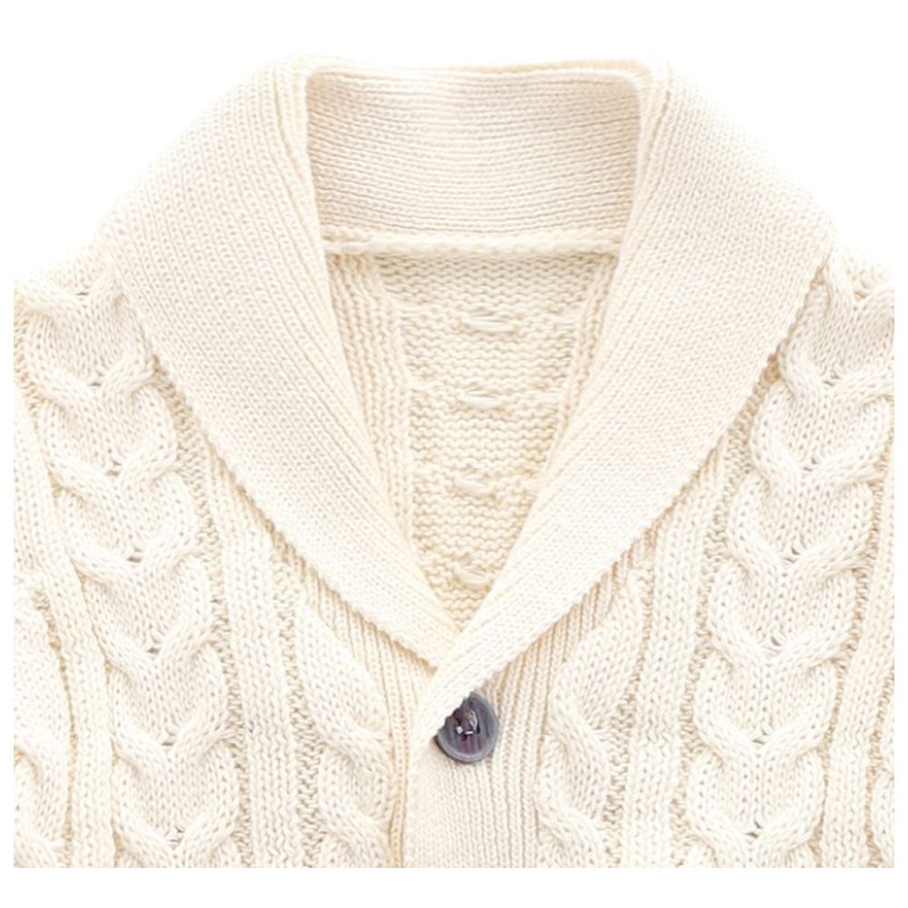 Sugar Rush Solid Regular V-Neck Full Sleeves Cardigan - Cream