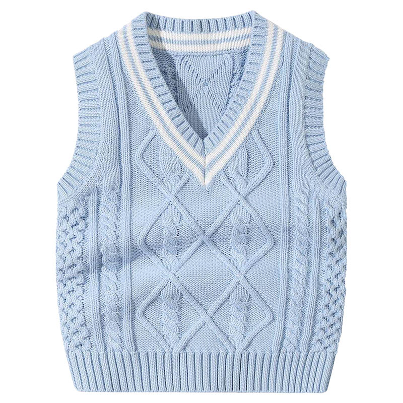 Sugar Rush Solid Regular V-Neck Sleeveless Sweater - Blue