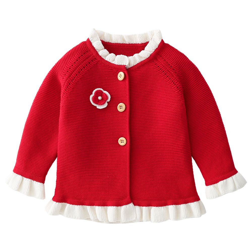 Sugar Rush Appliqued Round Neck Full Sleeves Jacket - Red