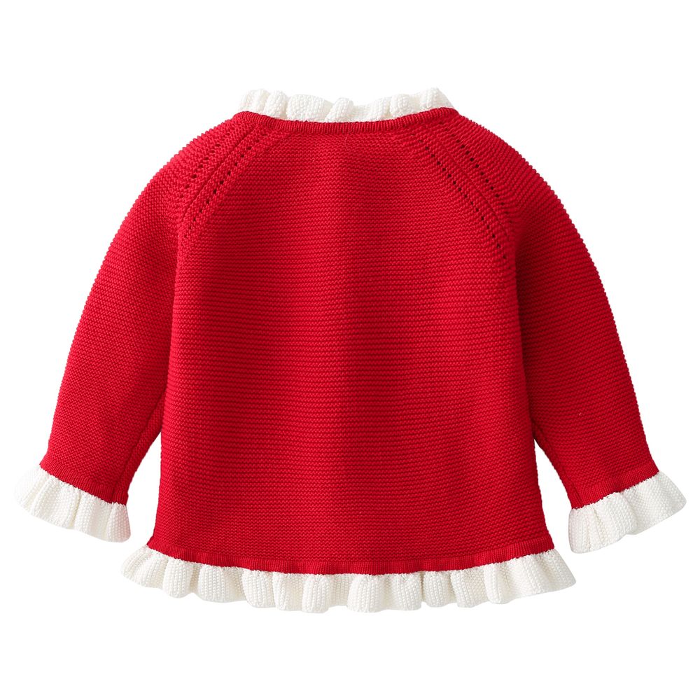 Sugar Rush Appliqued Round Neck Full Sleeves Jacket - Red