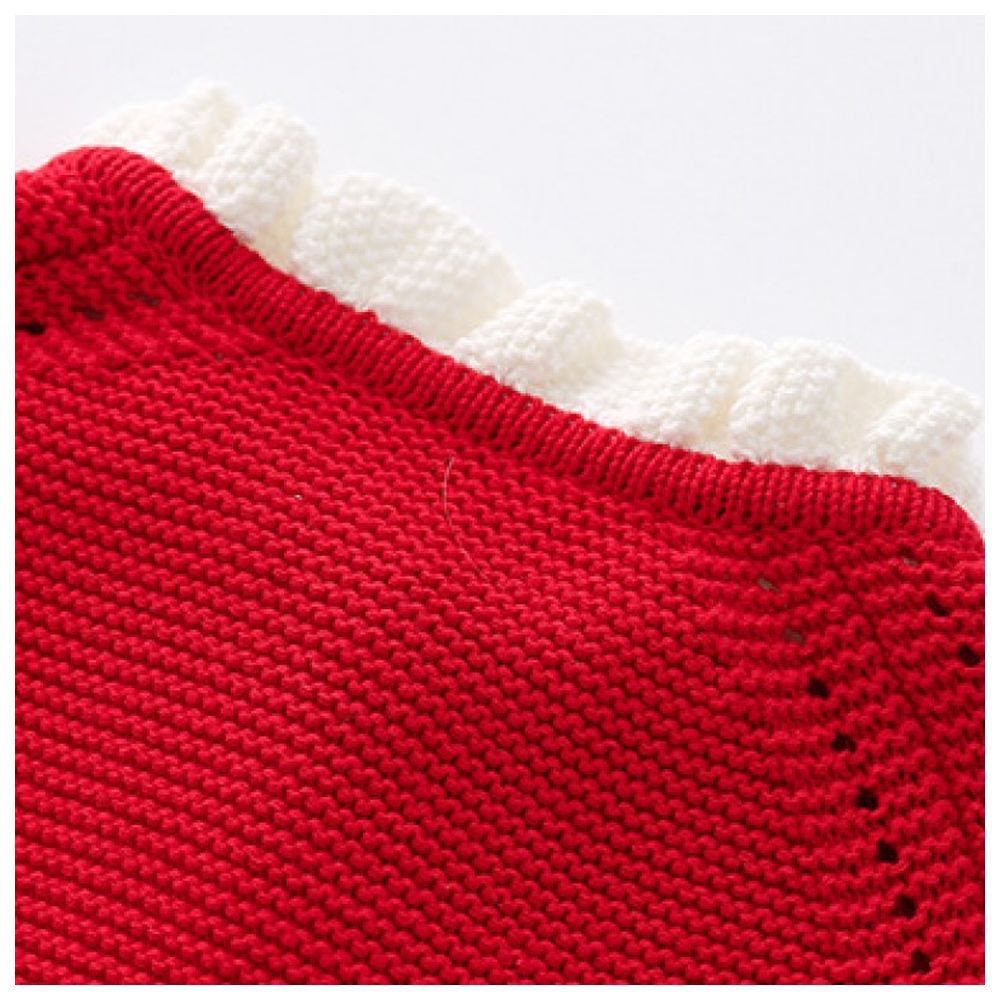 Sugar Rush Appliqued Round Neck Full Sleeves Jacket - Red