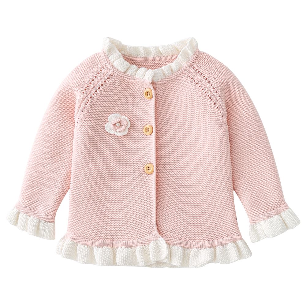 Sugar Rush Appliqued Round Neck Full Sleeves Jacket - Pink