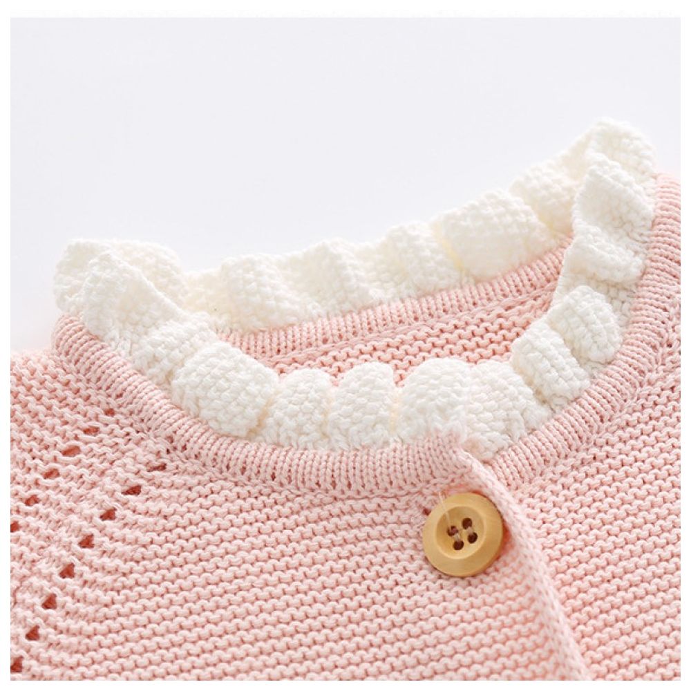 Sugar Rush Appliqued Round Neck Full Sleeves Jacket - Pink