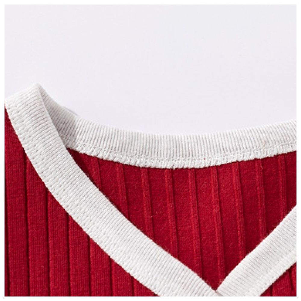 Sugar Rush Appliqued V-Neck Full Sleeves Jacket - Red