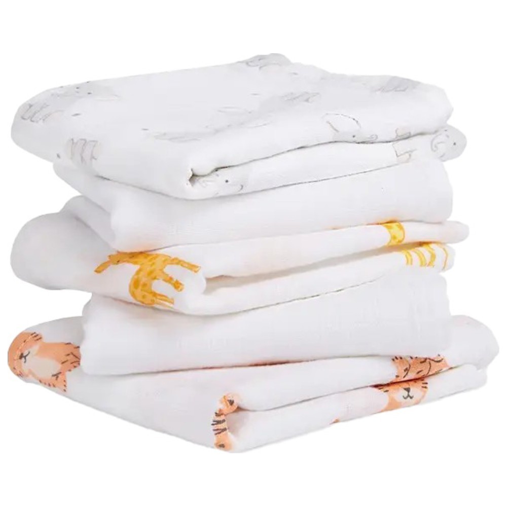 Aden + Anais - Essentials Pack of 5 Cotton Muslin Squares Safari Babes