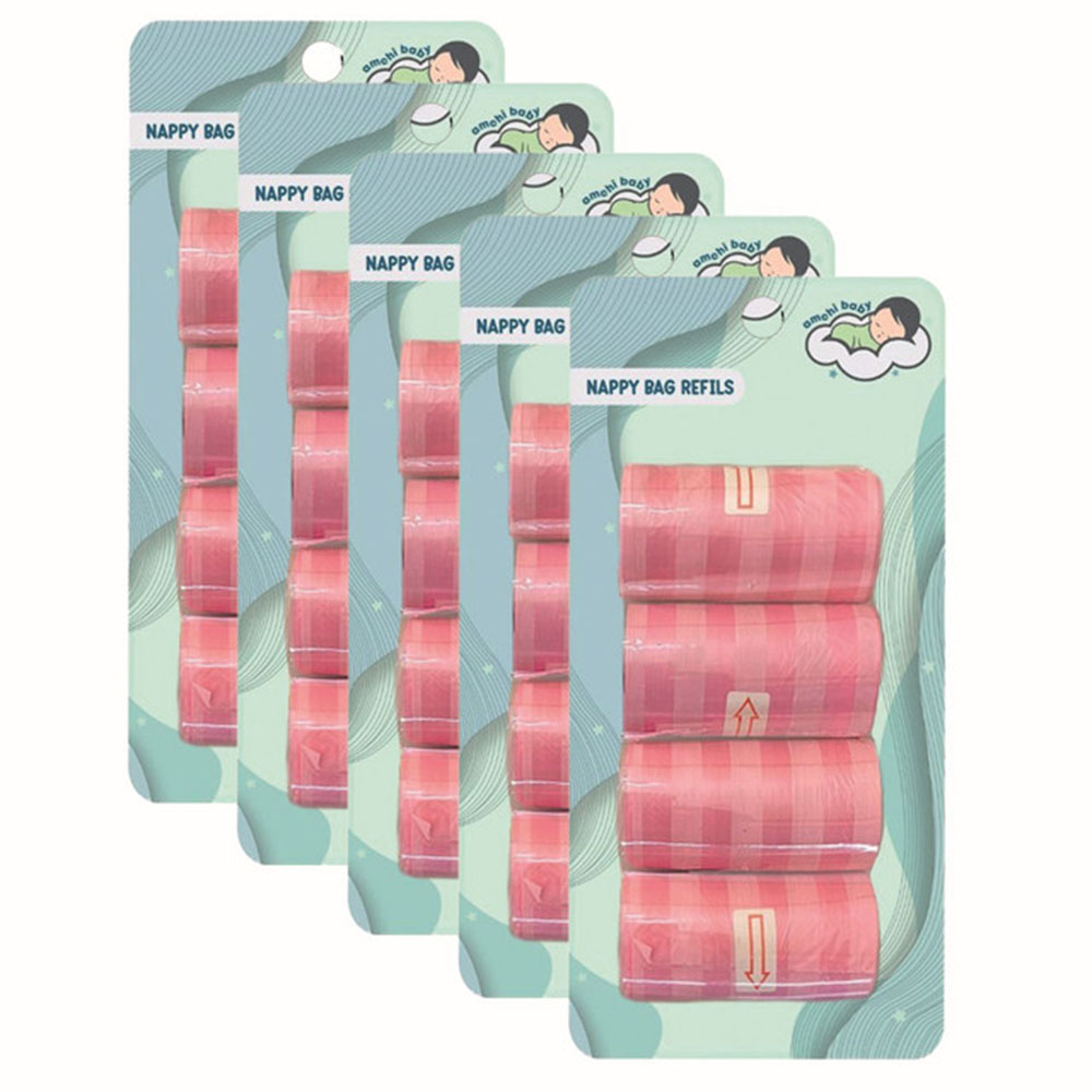 Amchi Baby - Disposable Nappy Bag Refill Rolls - Pink - Pack of 5