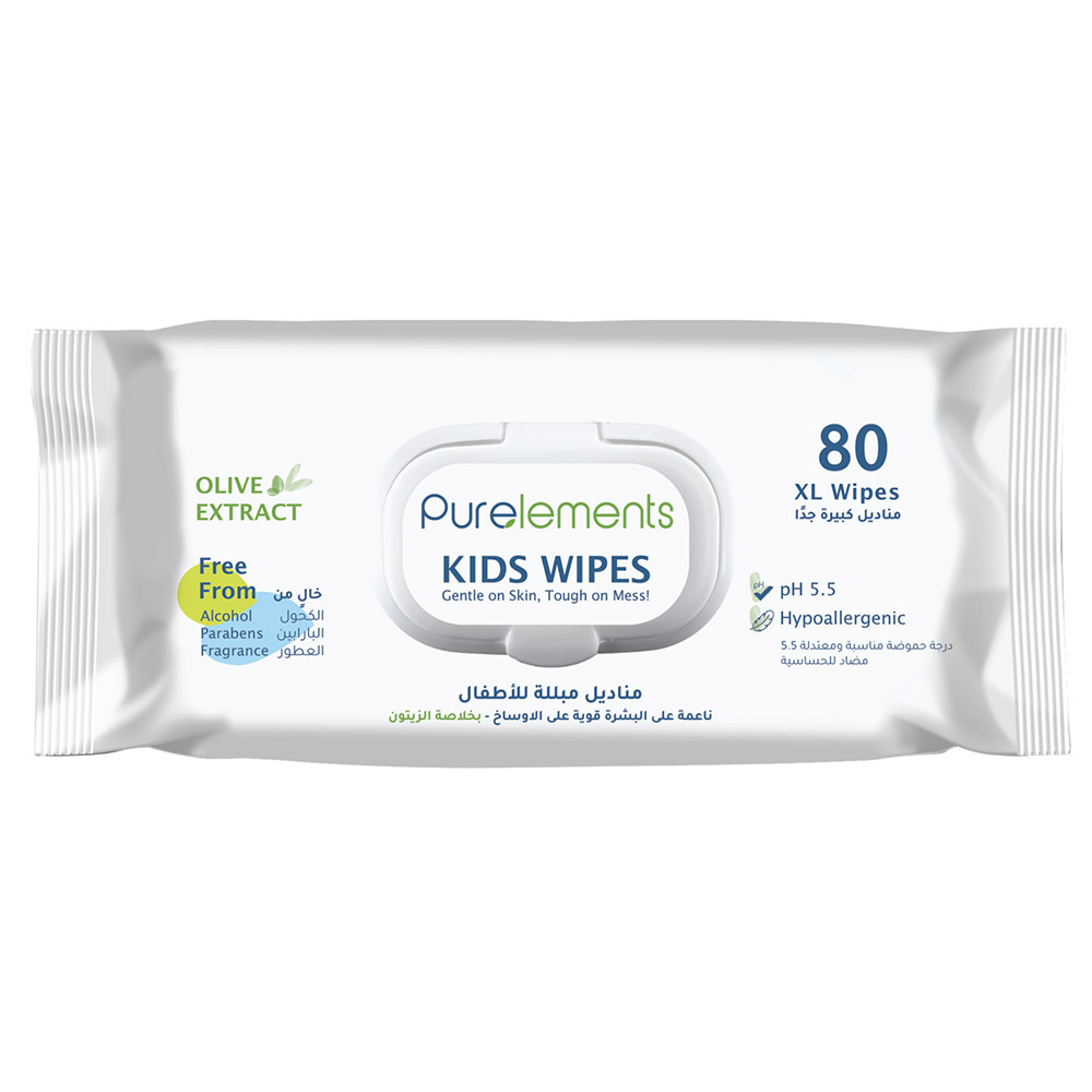 Purelements - Olive Oil Extract Natural Kids Water Wipes - XL - Pack of 80 
