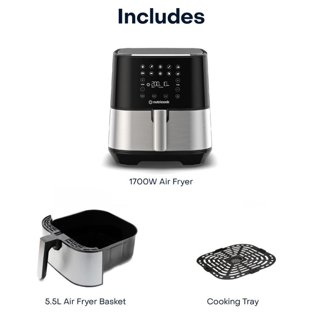 Nutricook Air Fryer 2, 5.5L, 1700W Silver & Black