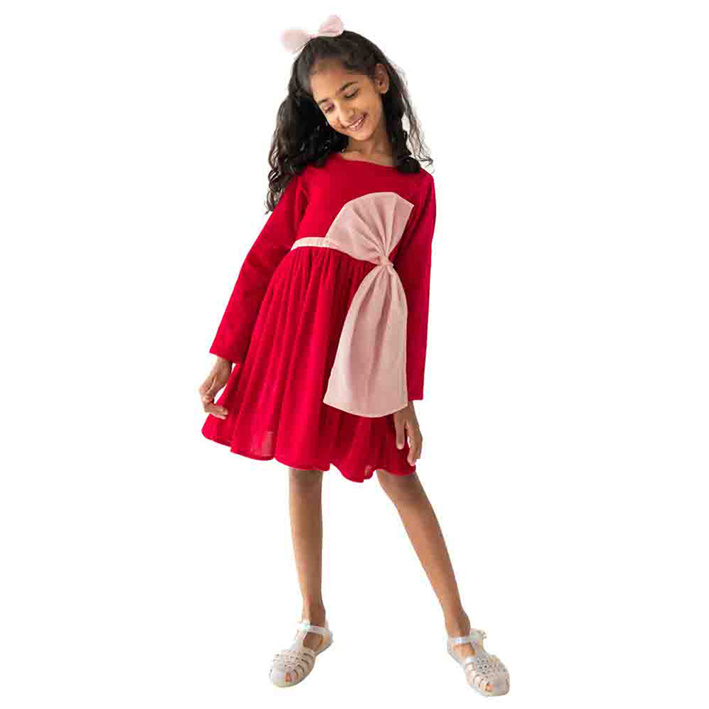 A Little Fable Glitter Bow Dress - Red