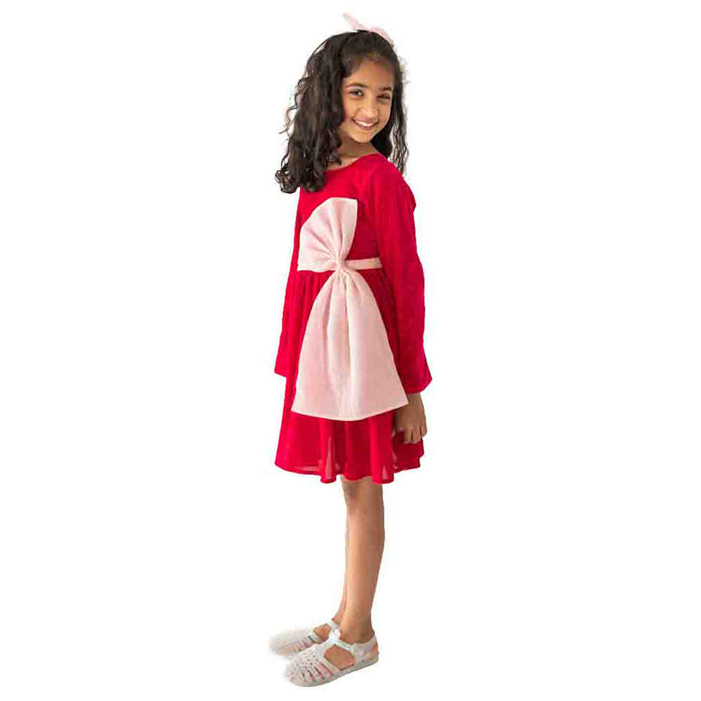 A Little Fable Glitter Bow Dress - Red