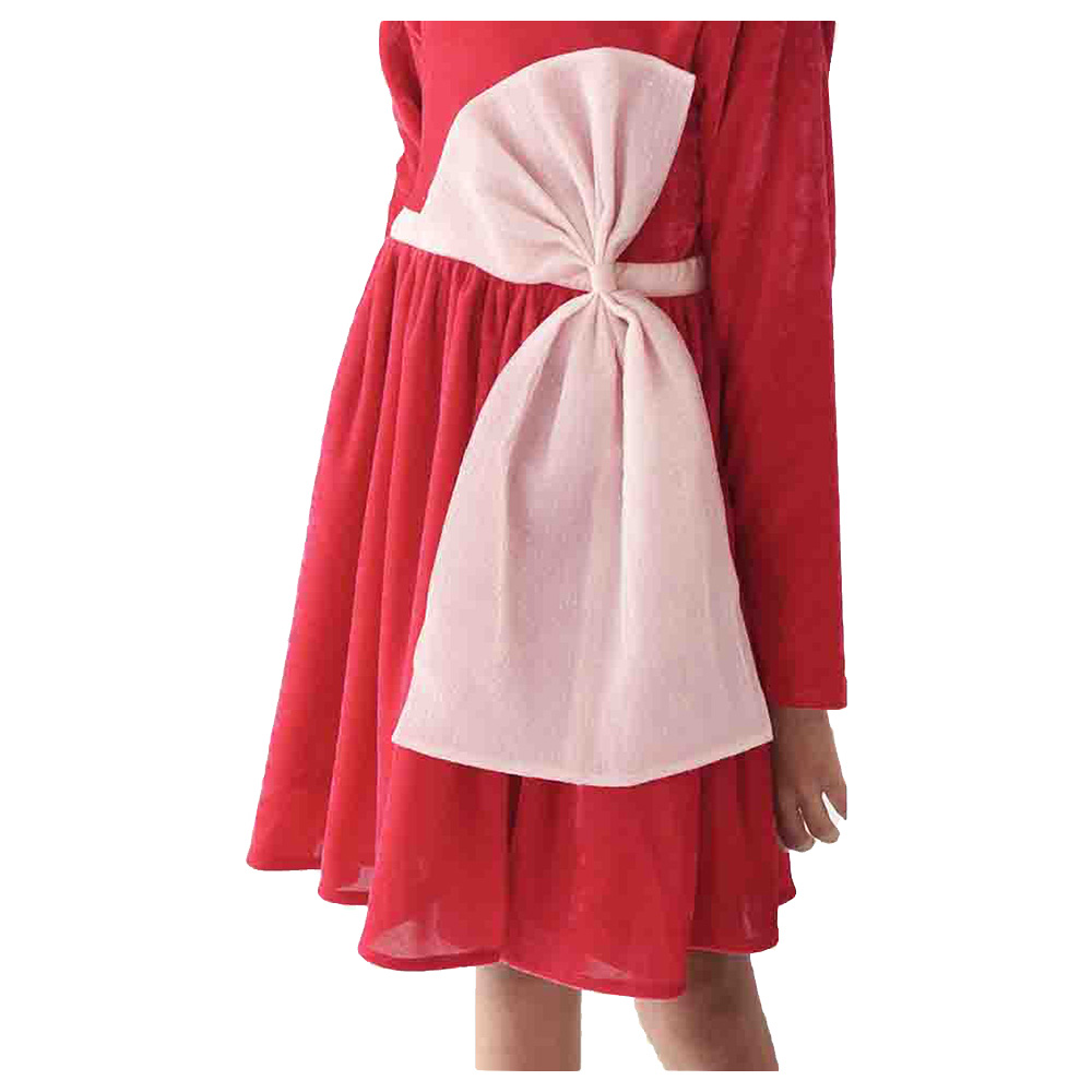 A Little Fable Glitter Bow Dress - Red