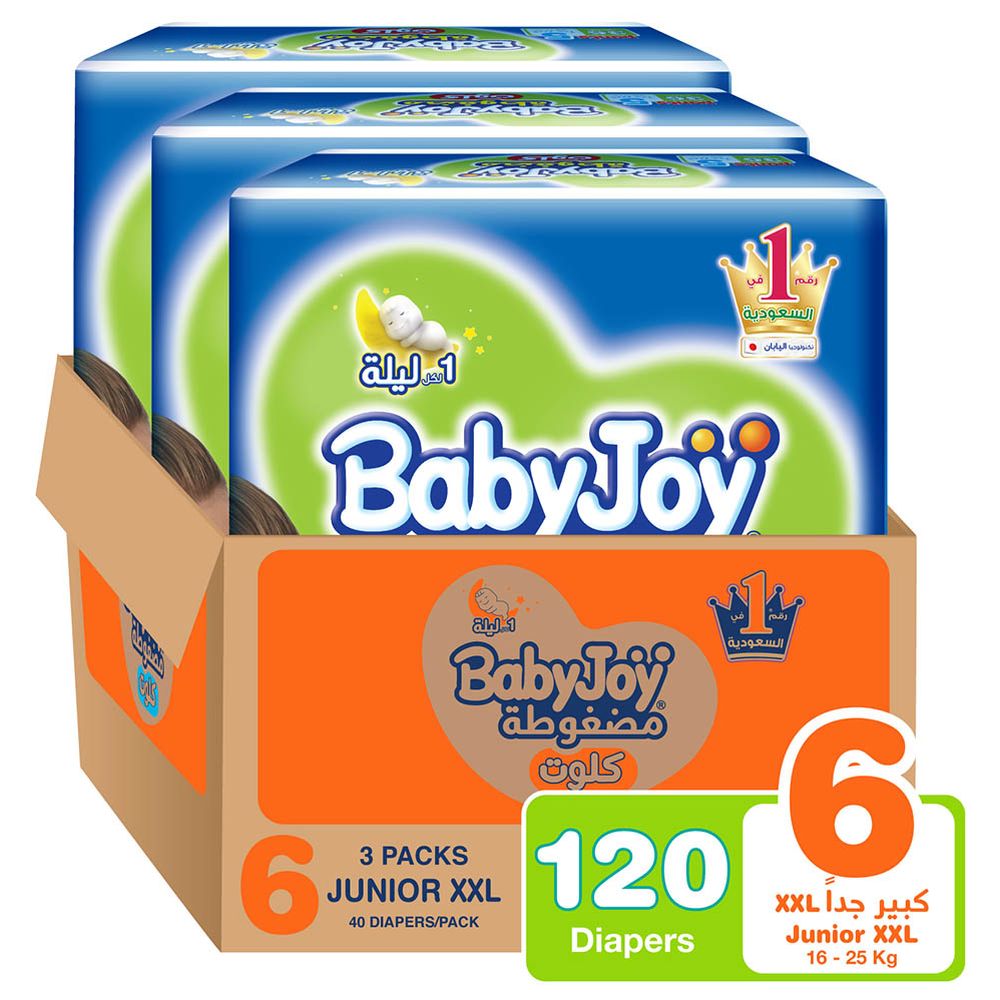 Babyjoy Cullotte Pants Diaper Mega Pack - Junior XXL Size 6- 16 - 23 kg - Pack of 3 - 120 Pcs