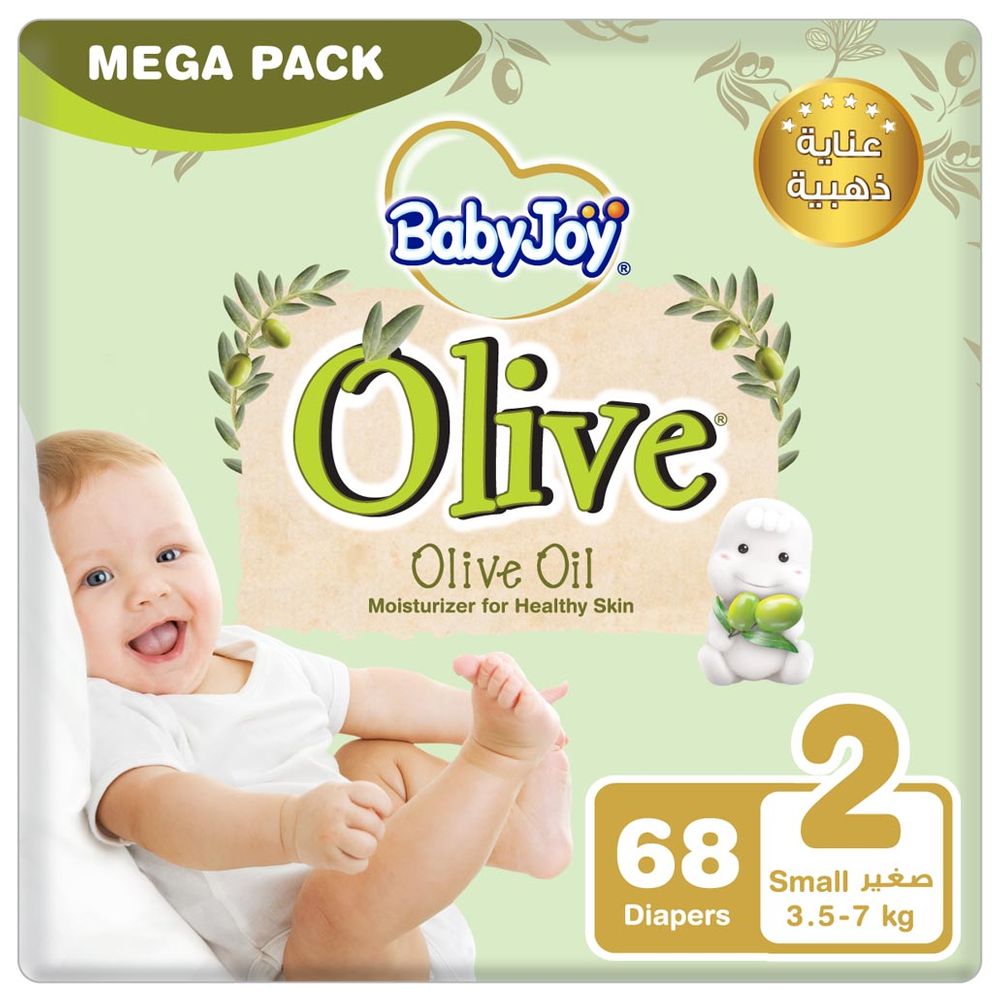 BabyJoy Olive Diapers | Size 2 - Small - 3.5-7Kg - Mega Pack - 68pcs
