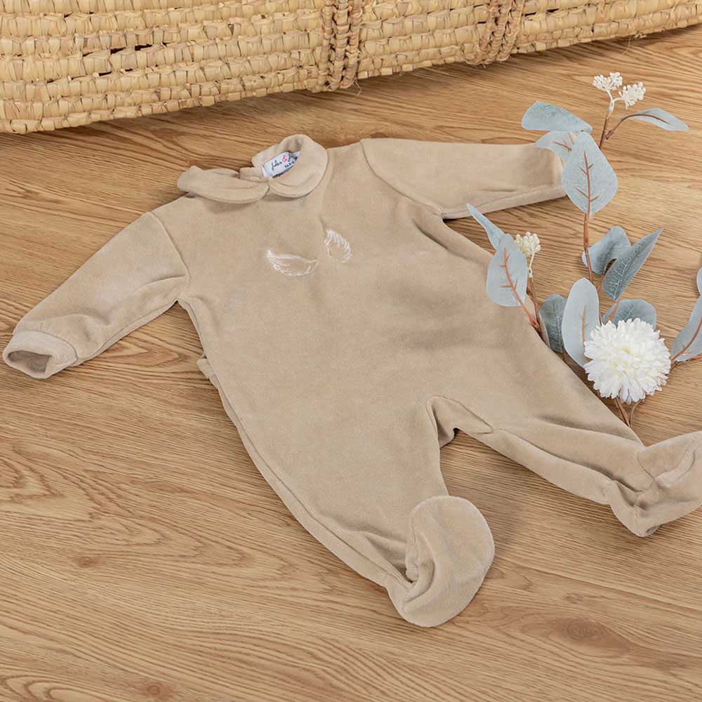 Jules & Juliette Angelic Baby Footed Sleepsuit - Beige
