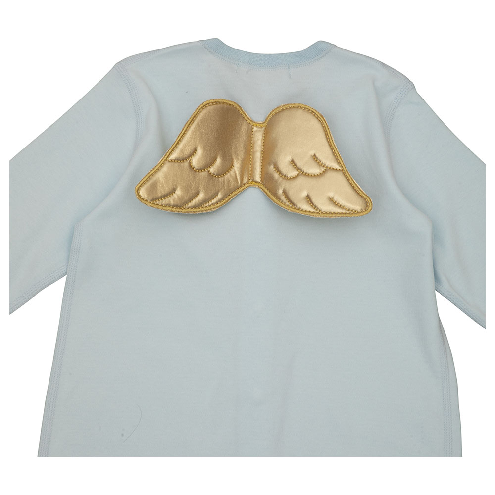 Sugar Sprinkle Angel Wings Organic Cotton Sleepsuit - Baby Blue