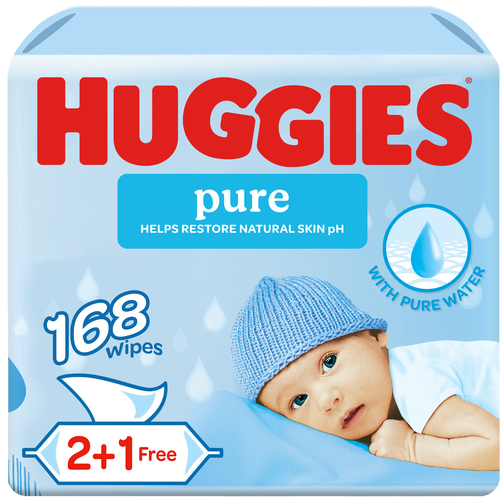Huggies - Pure Baby Wipes, 99% Pure Water Wipes - Pack of 3 - 168 Wipes