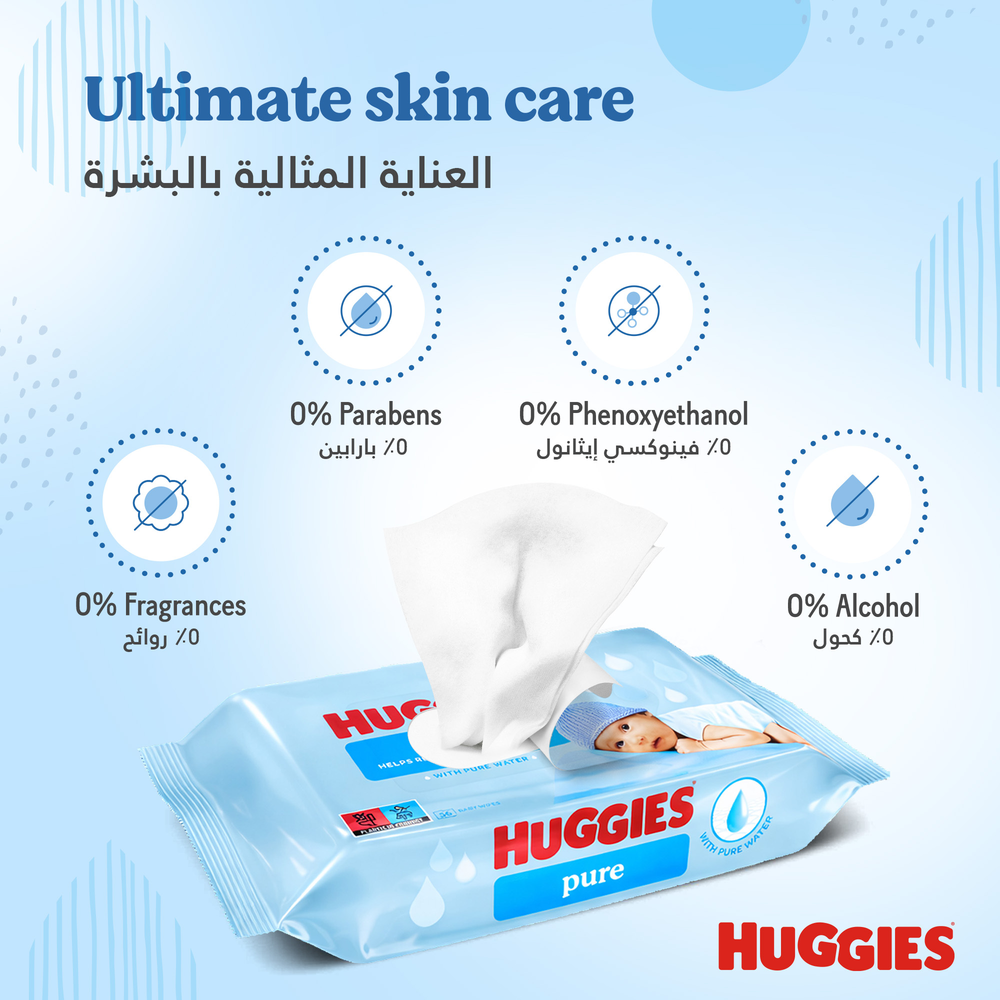 Huggies - Pure Baby Wipes, 99% Pure Water Wipes - Pack of 3 - 168 Wipes
