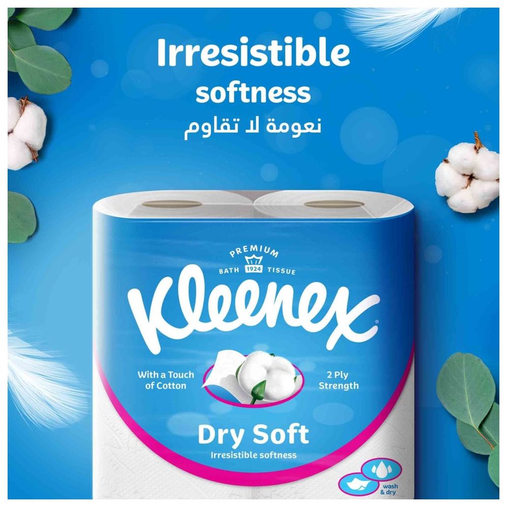 Kleenex - Dry Soft Toilet Tissue Paper, 2 PLY, 12 Rolls x 200 Sheets, Embossed Bathroom Tissue with a Touch Of Cotton