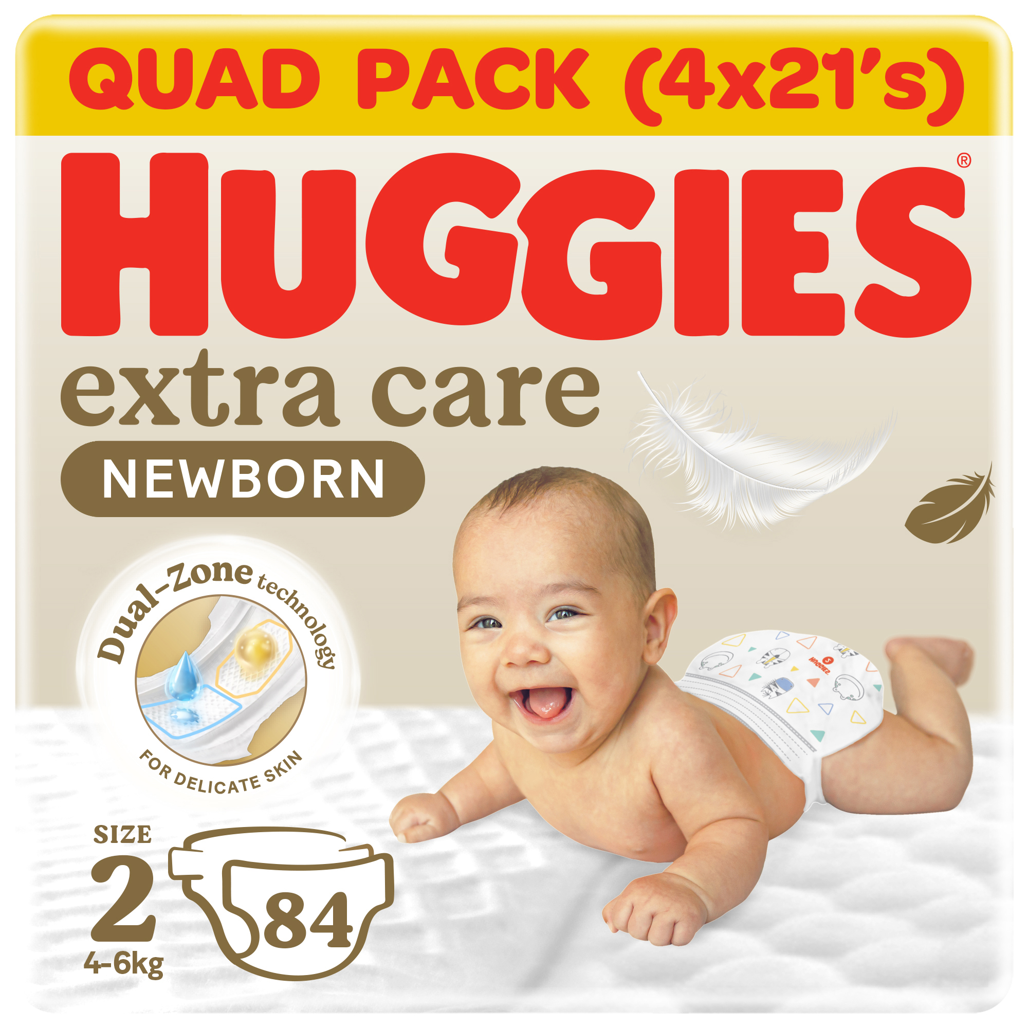 Huggies Extra Care Newborn, Size 2, 4 - 6 kg, Mega Pack, 84 Diapers - Packaging May Vary