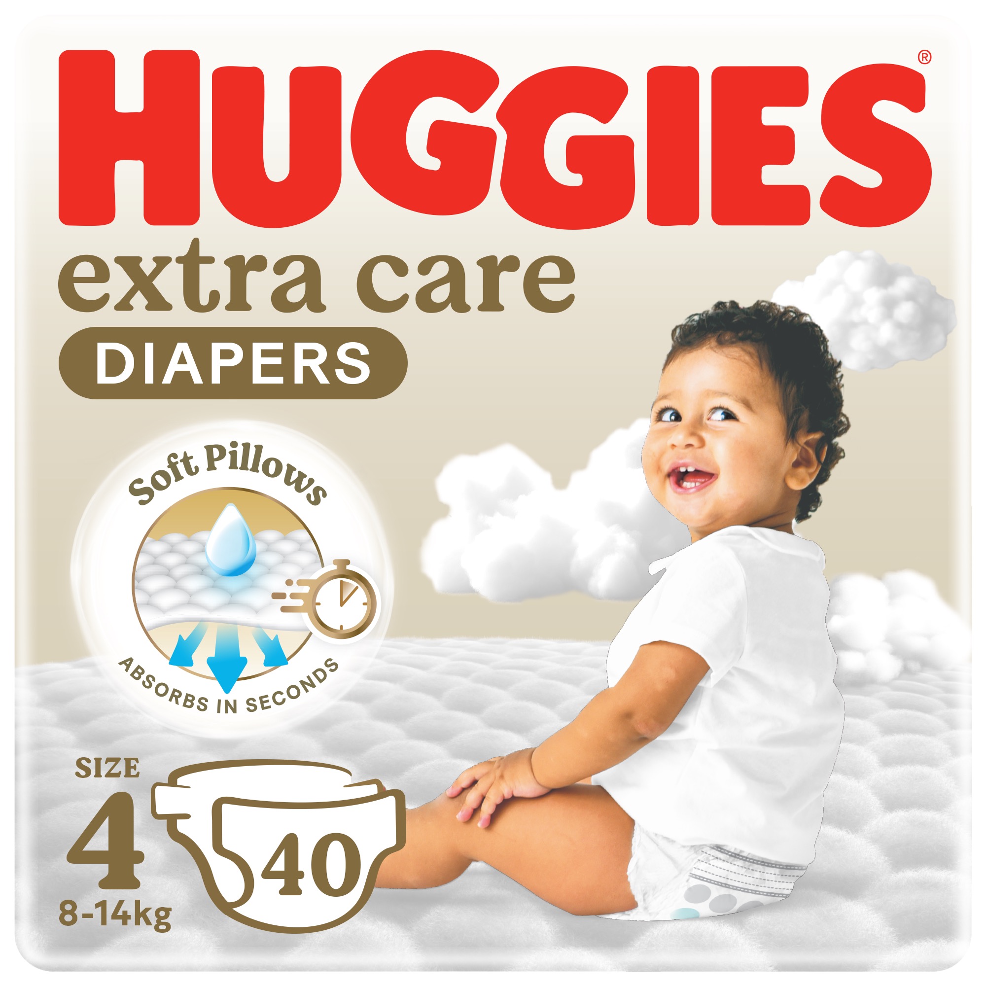Huggies Extra Care, Size 4, 8 -14 kg, Value Pack, 40 Diapers