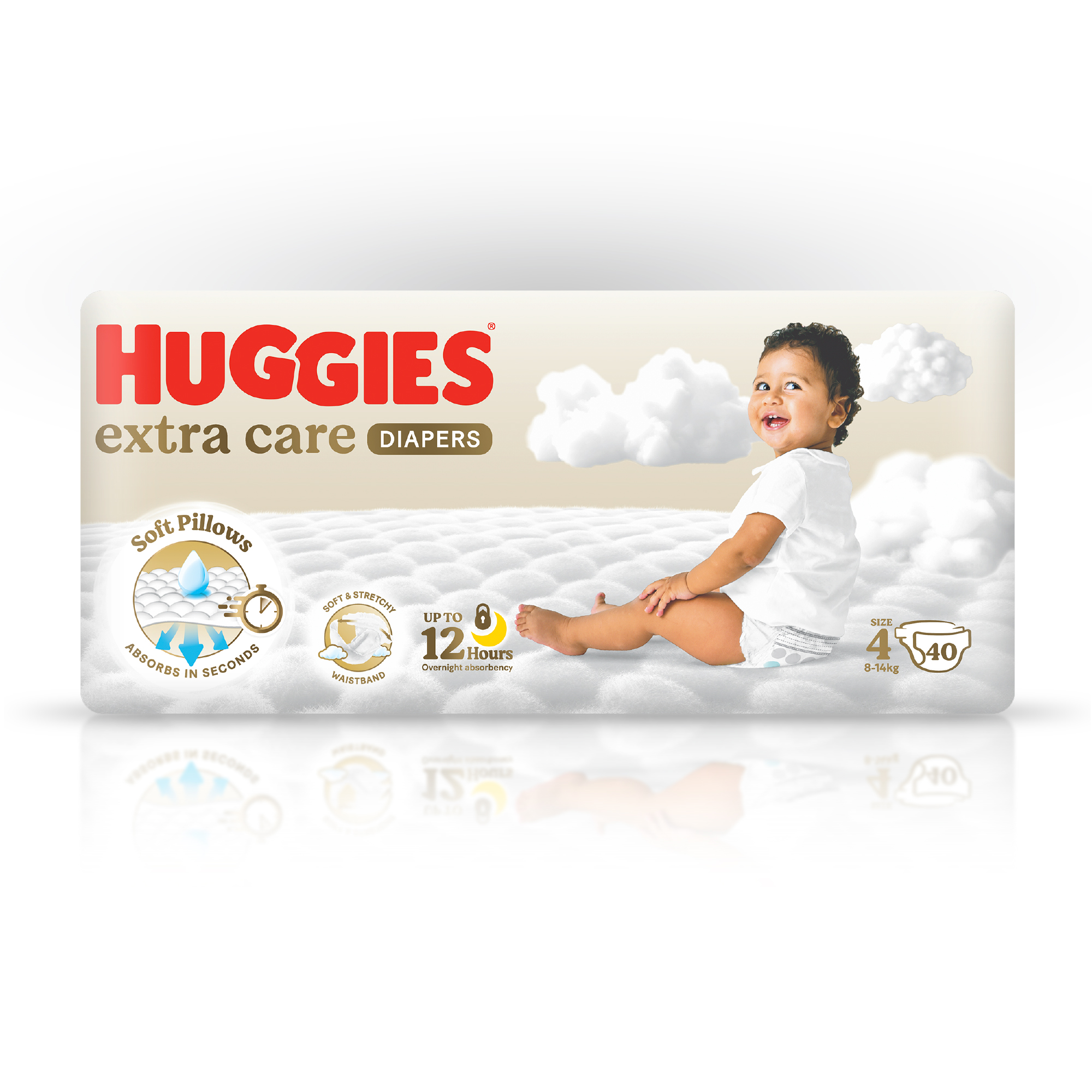 Huggies Extra Care, Size 4, 8 -14 kg, Value Pack, 40 Diapers