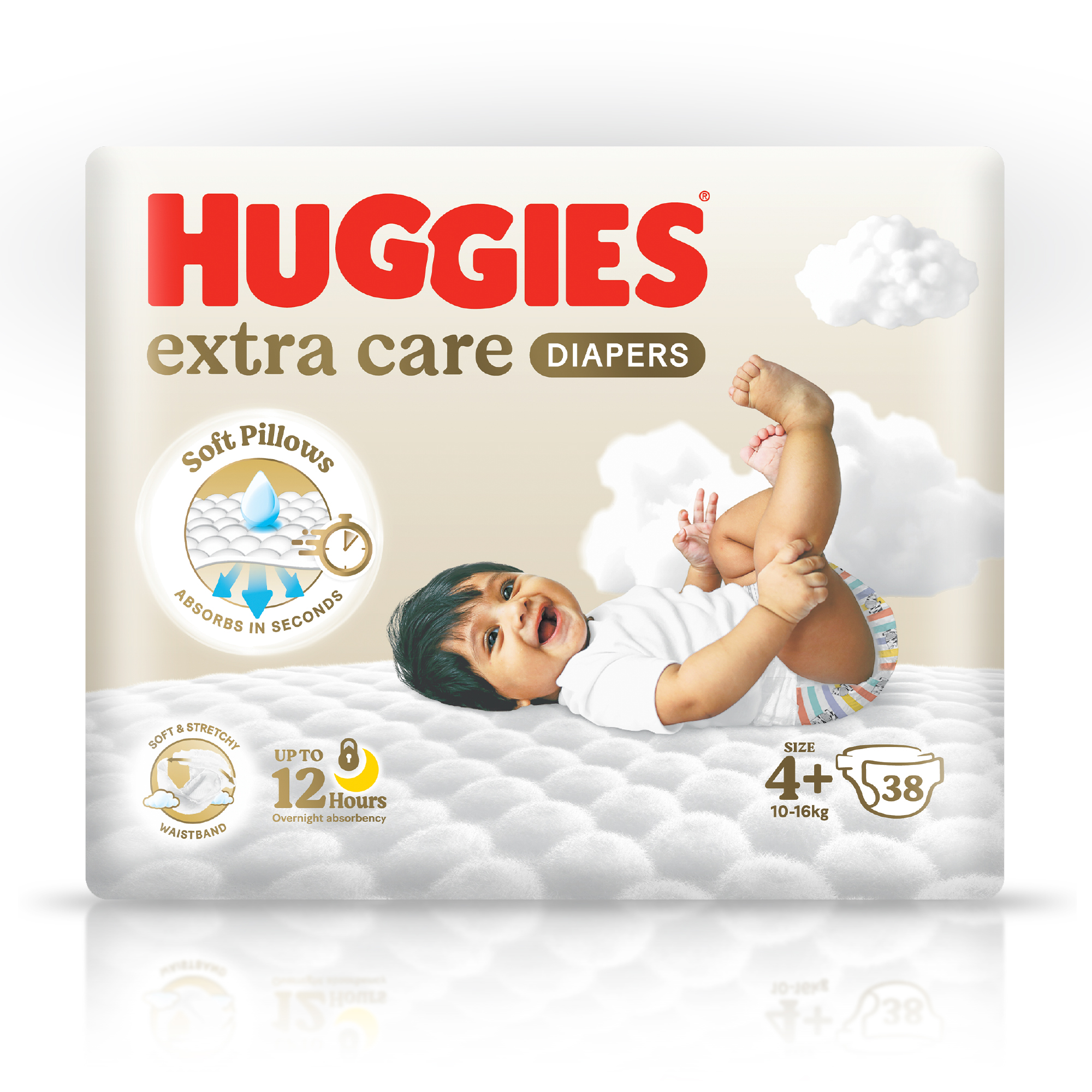 Huggies - Extra Care, Size 4+, 10 -16 kg, Value Pack, 38 Diapers