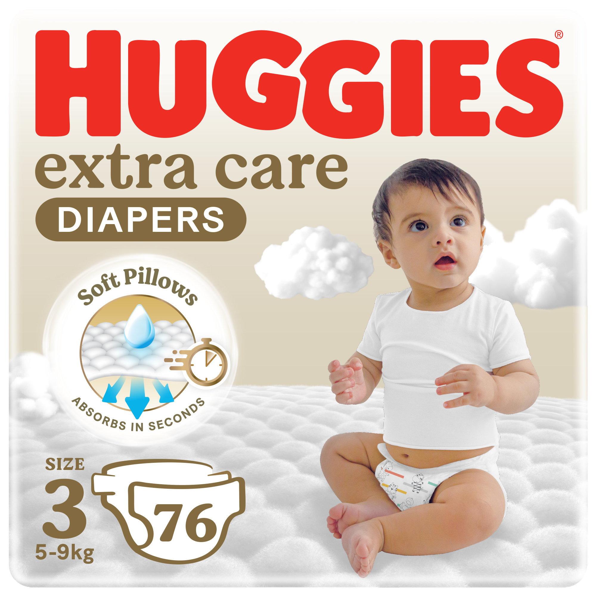 Huggies - Extra Care, Size 3, 6-10 kg, Jumbo Pack, 76 Diapers