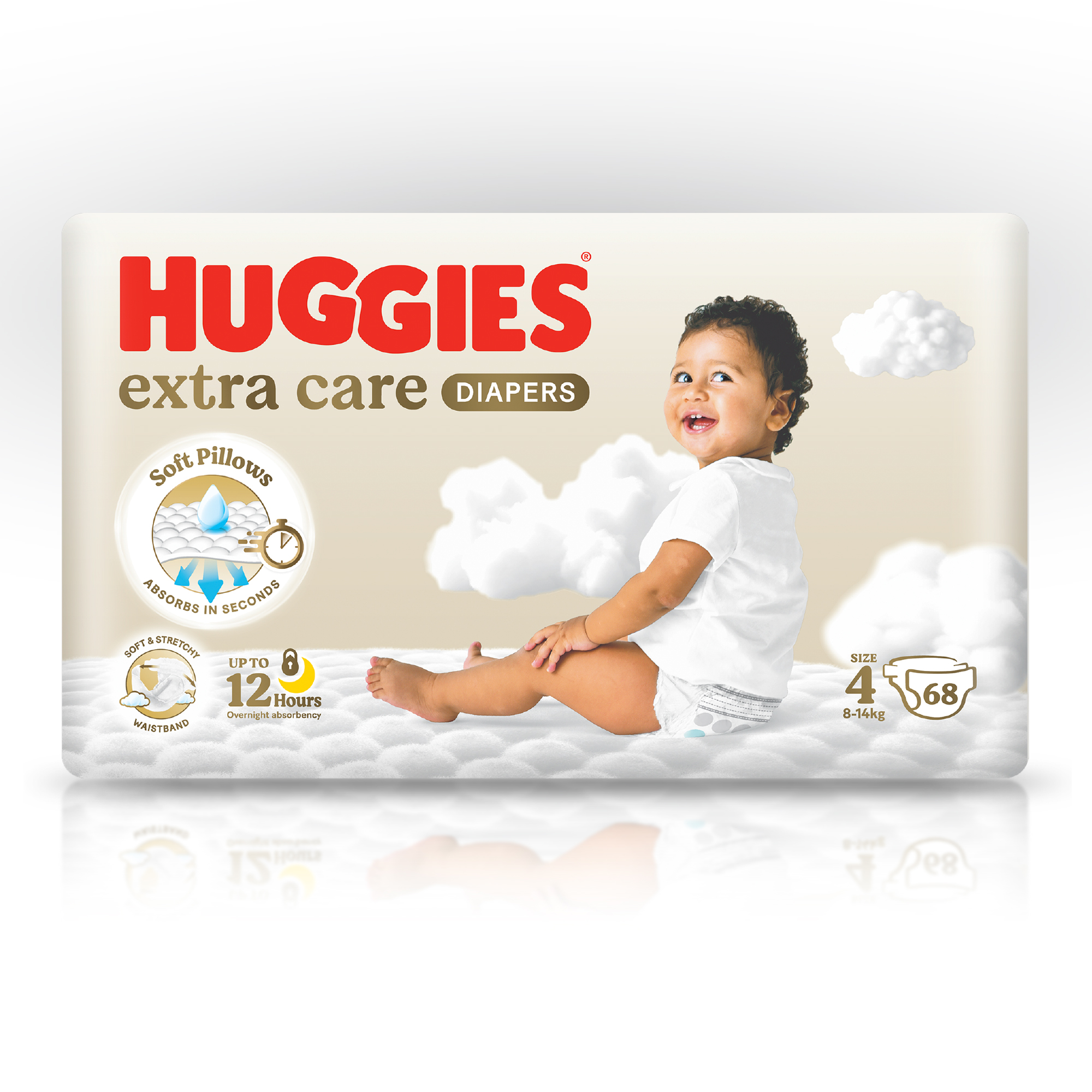 Huggies - Extra Care Baby Diapers, Size 4, 8 -14 kg, Jumbo Pack, 68 Diapers - Packaging May Vary