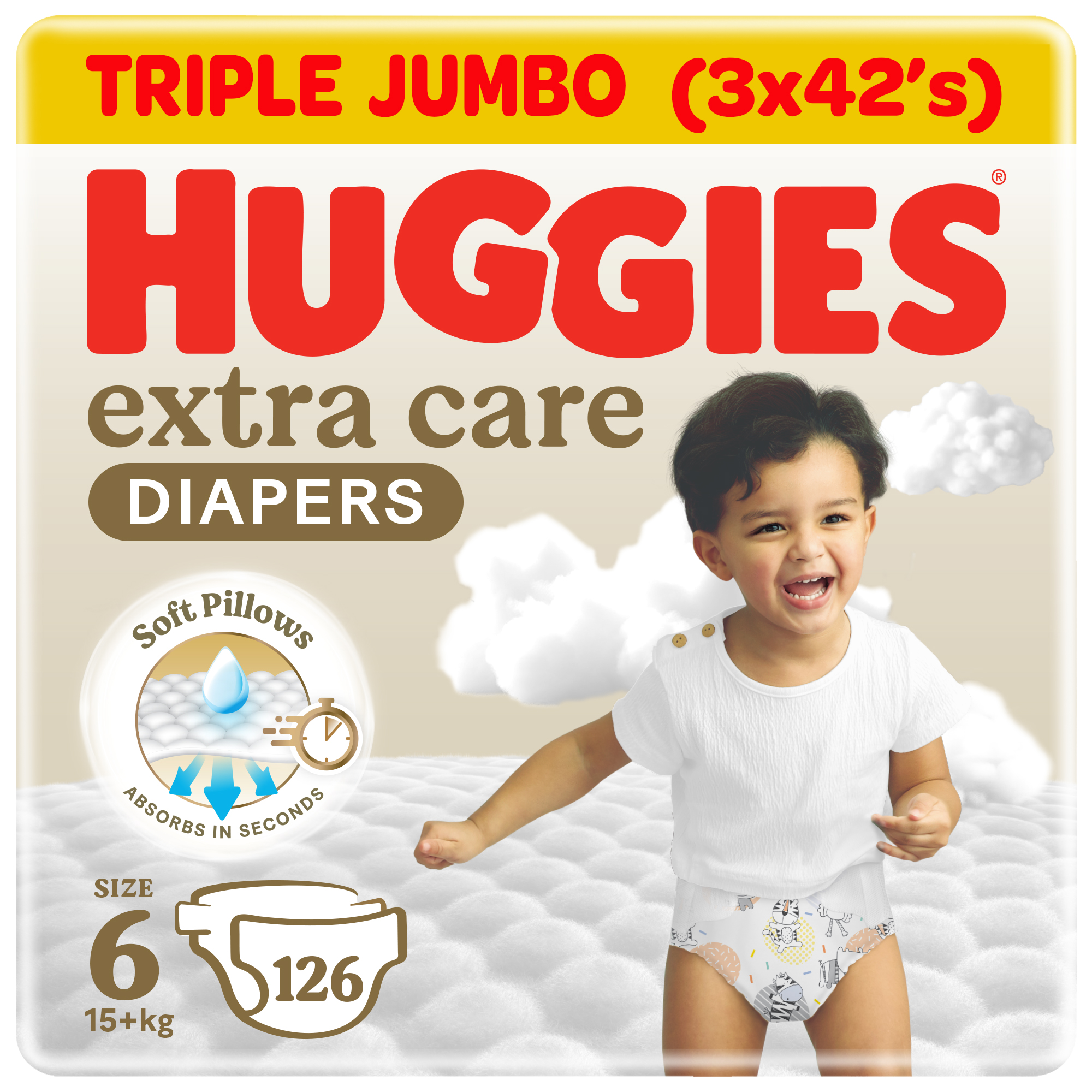 Huggies Extra Care, Size 6, 15+ kg, Super Mega Pack, 126 Diapers