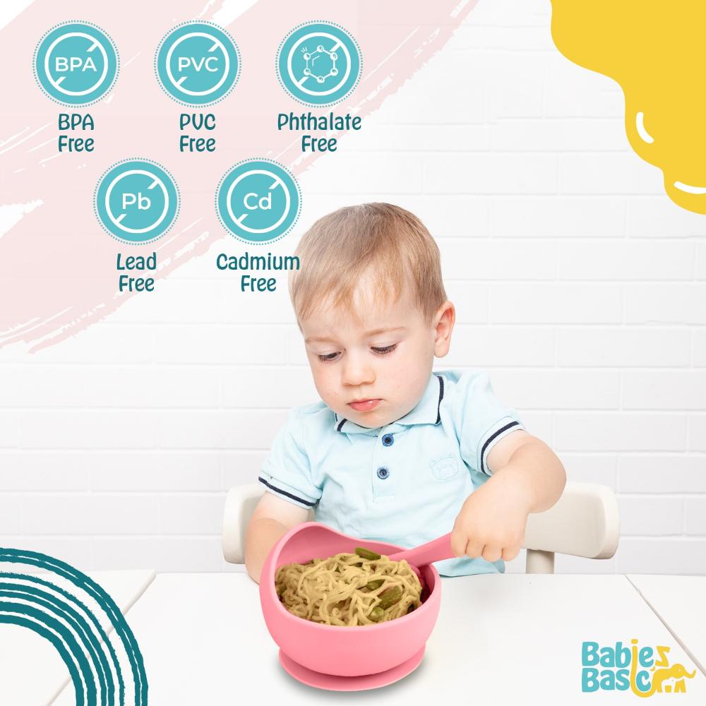 Babies Basic Silicone Bowl & Spoon Feeding Set - 2pcs - Pink
