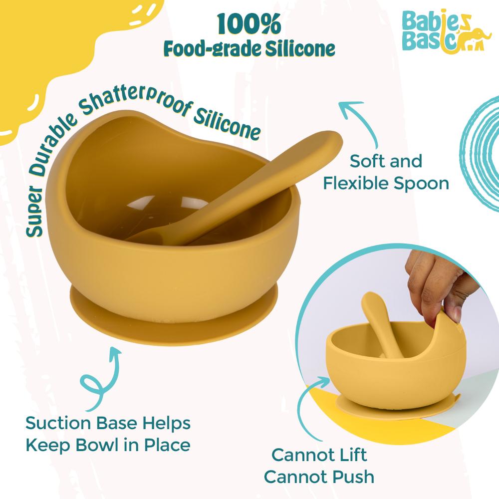 Babies Basic Silicone Bowl & Spoon Feeding Set - 2pcs - Yellow