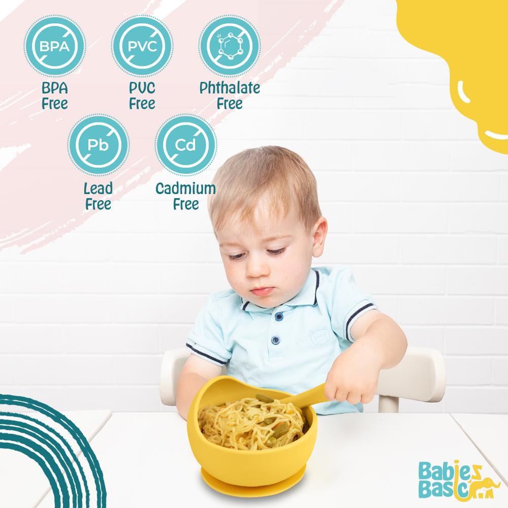 Babies Basic Silicone Bowl & Spoon Feeding Set - 2pcs - Yellow