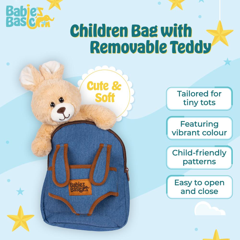 Babies Basic Baby Detachable Teddy Bag - Blue/Cream