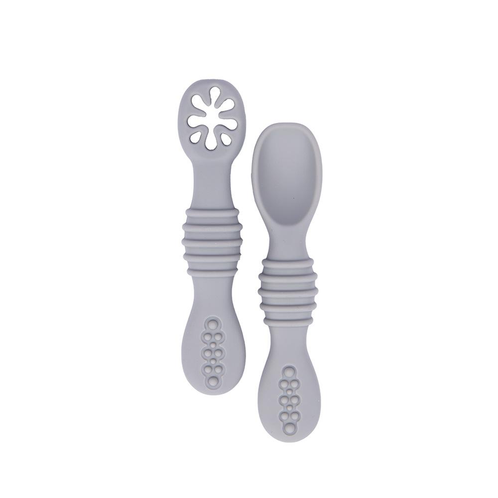 Babies Basic First Stage Silicone Training Spoon With Masher - Grey