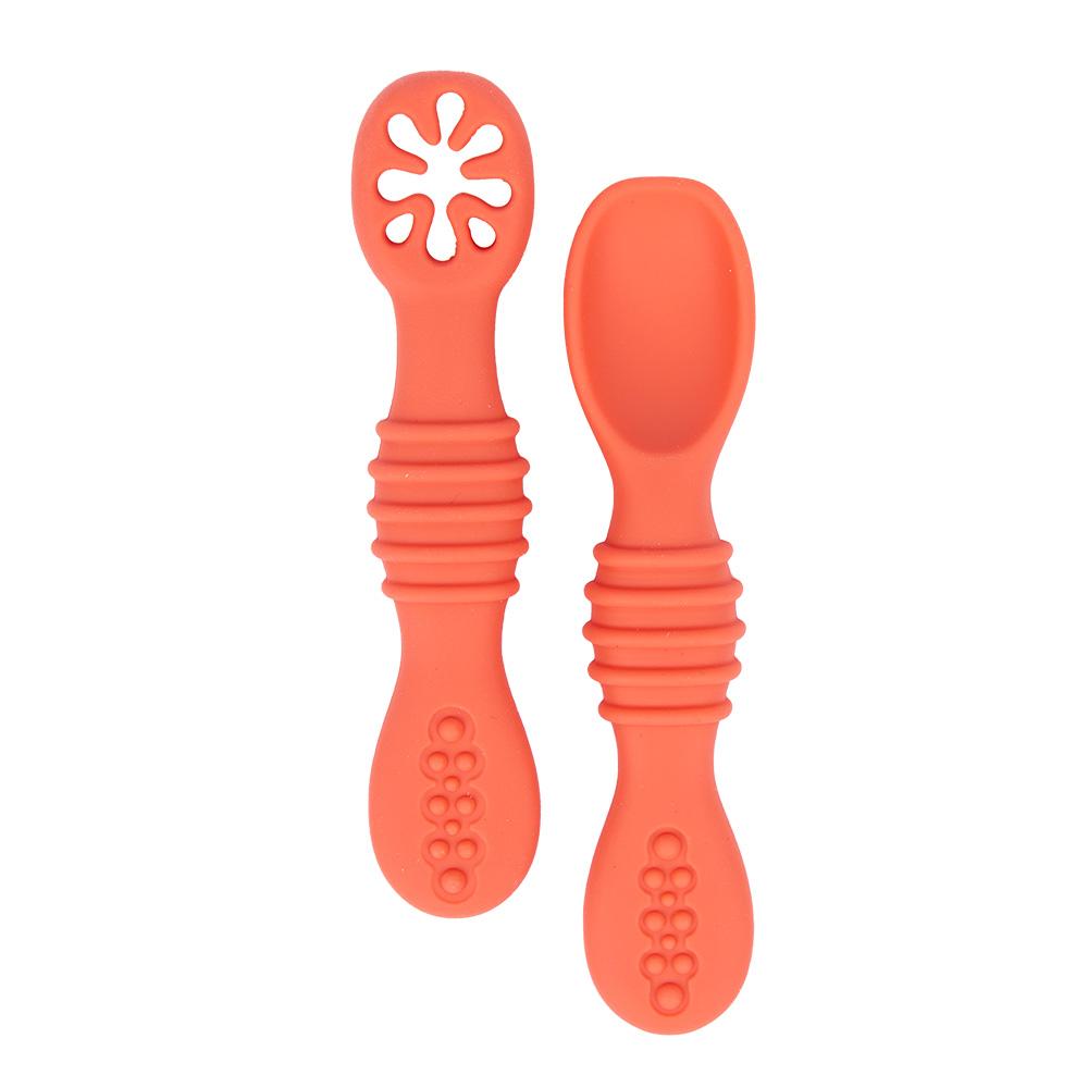 Babies Basic First Stage Silicone Training Spoon With Masher - Pink