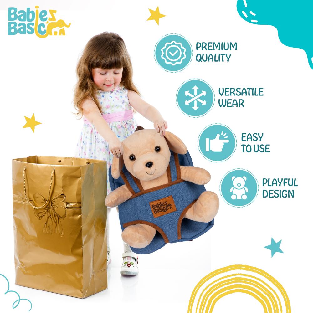 Babies Basic Baby Detachable Teddy Bag - Blue/Ivory