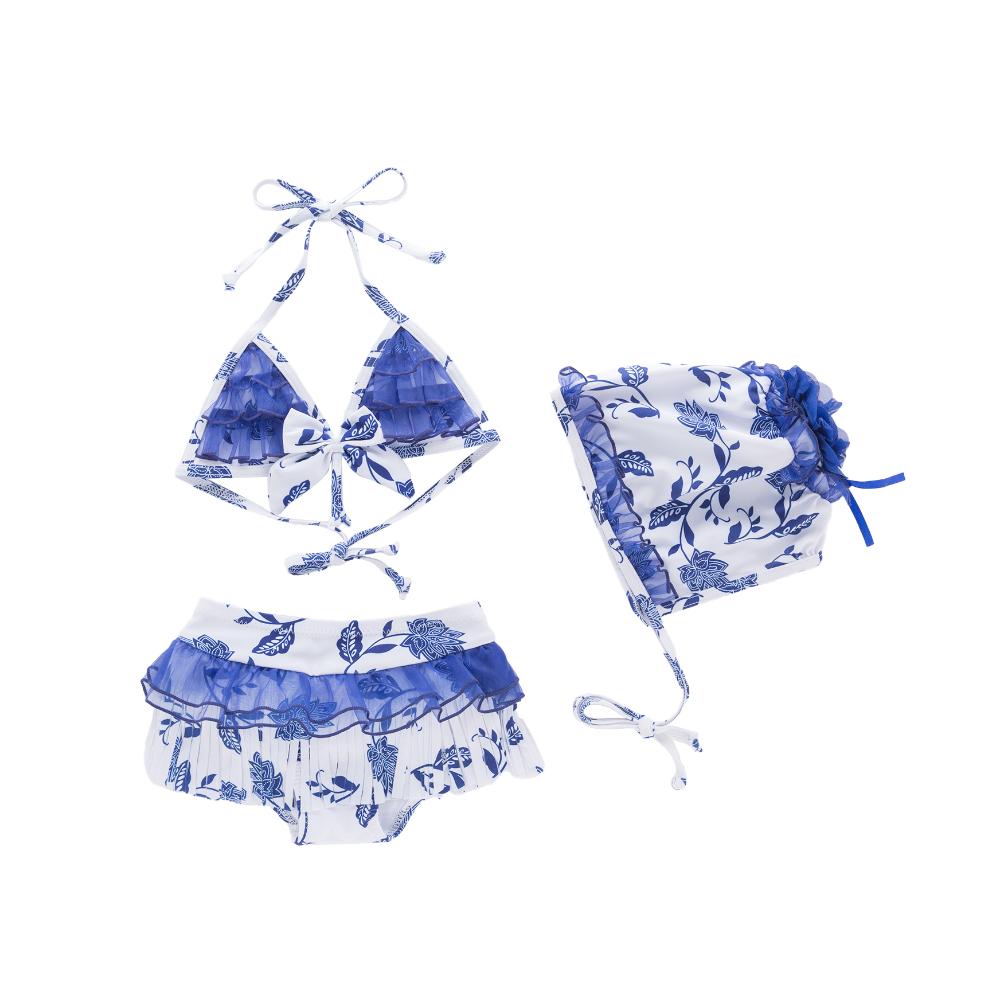 Sugar Rush Floral-themed 2-pc Swimwear & Swimcap - Blue