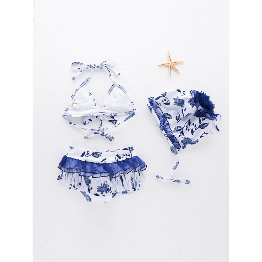 Sugar Rush Floral-themed 2-pc Swimwear & Swimcap - Blue