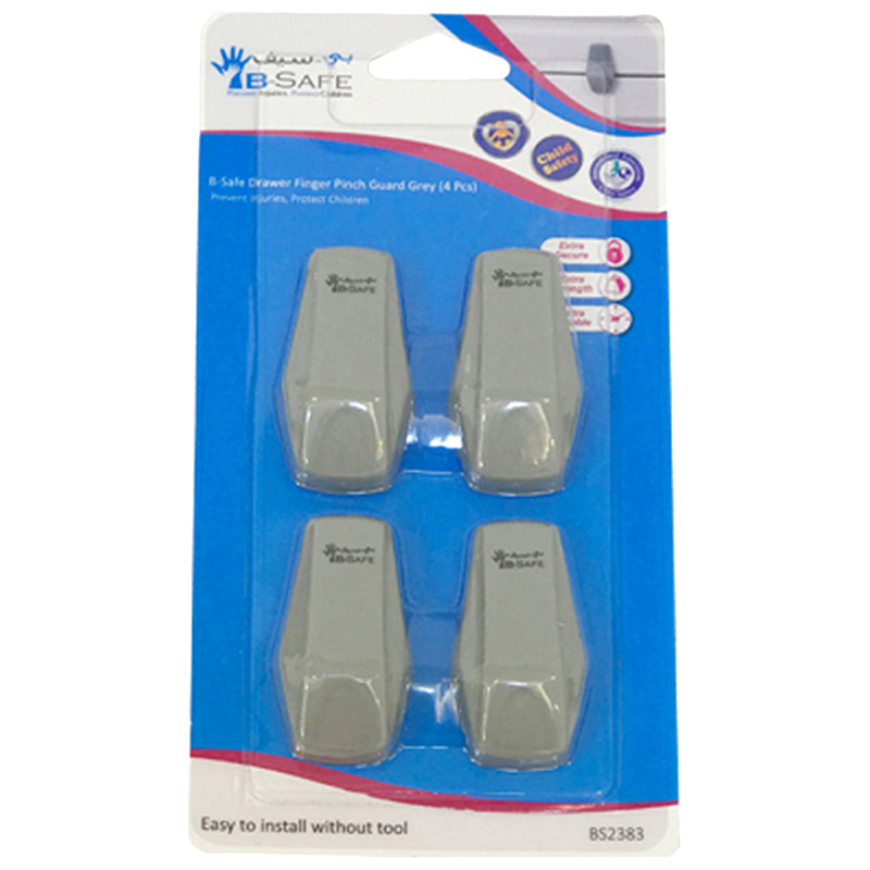 B-Safe - Drawer Finger Pinch Guard Pack of 4 - Grey