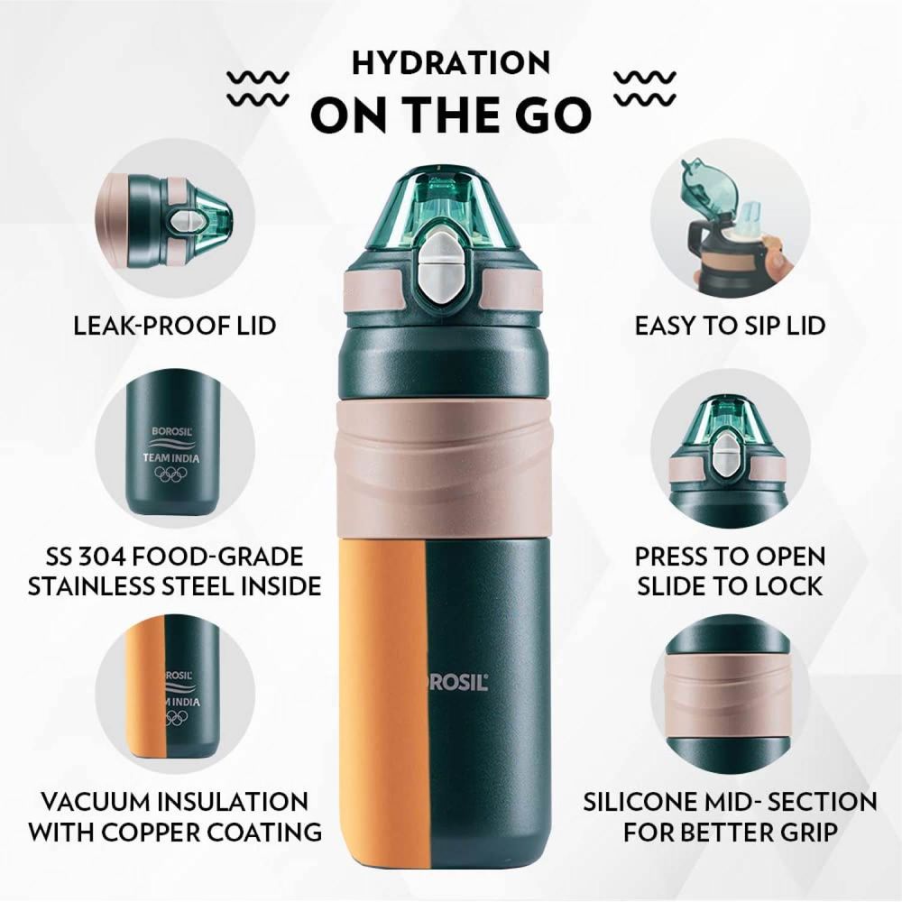 Borosil - Adventure Sipper Water Bottle - Green/Brown - 560ml