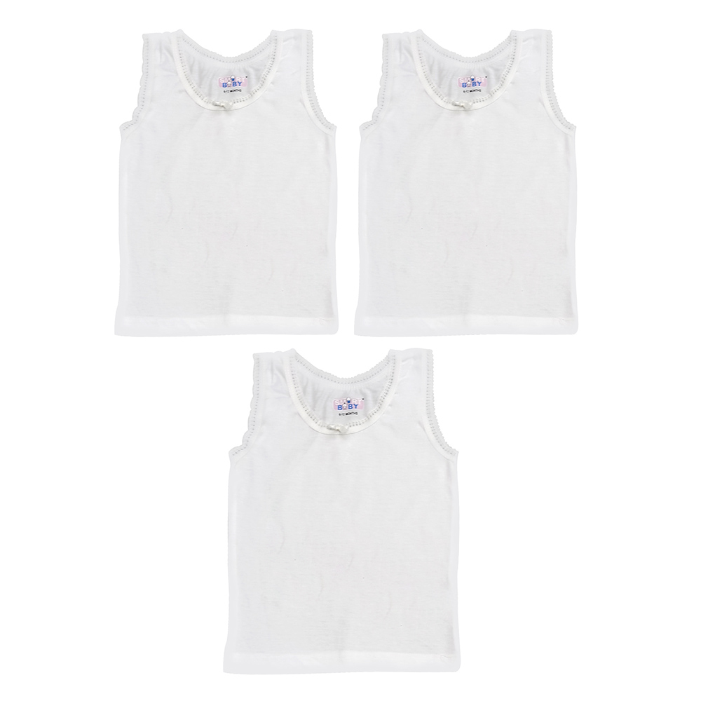 Smart Baby Baby Girl Plain Sleeveless Vest - White - 3 Pcs