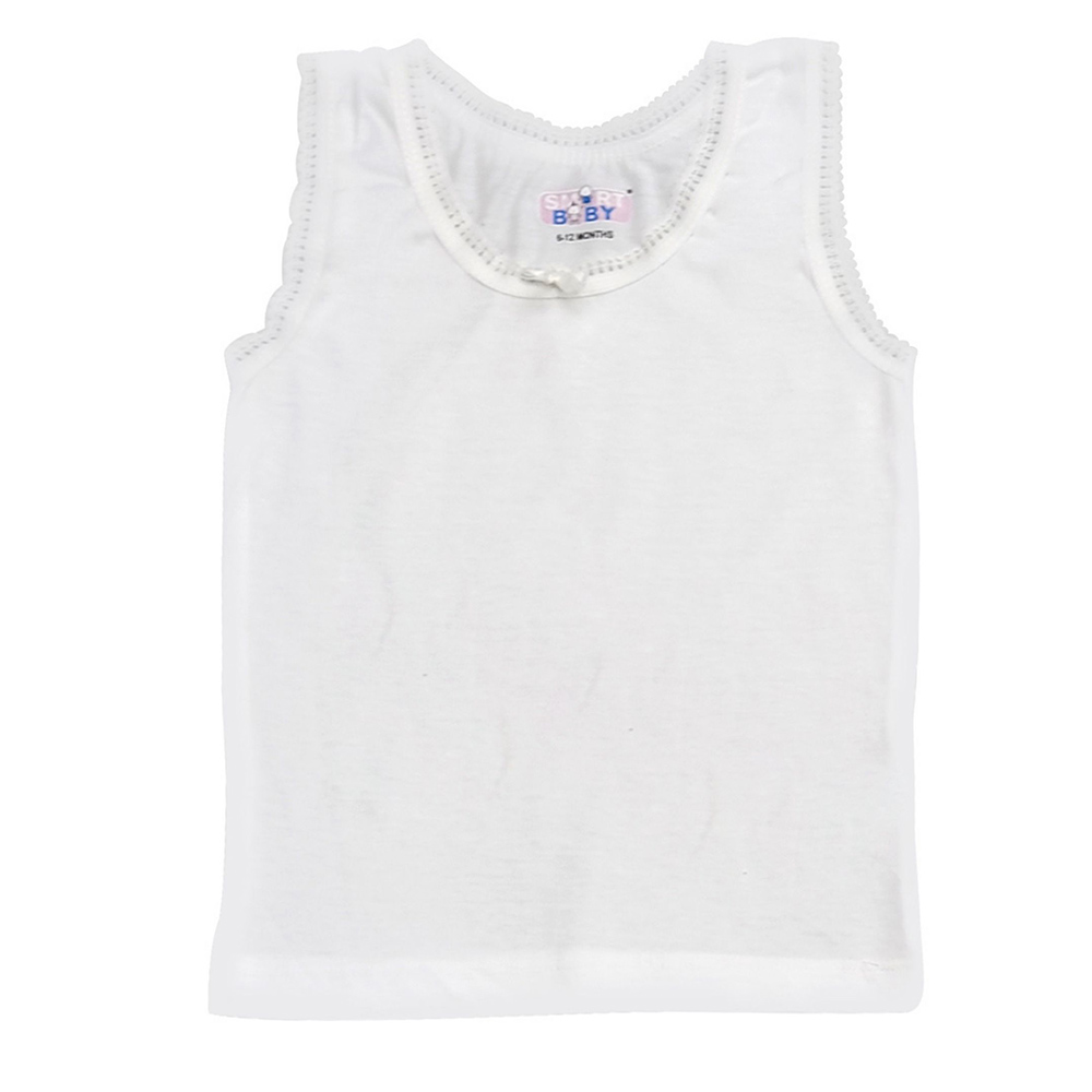 Smart Baby Baby Girl Plain Sleeveless Vest - White - 3 Pcs