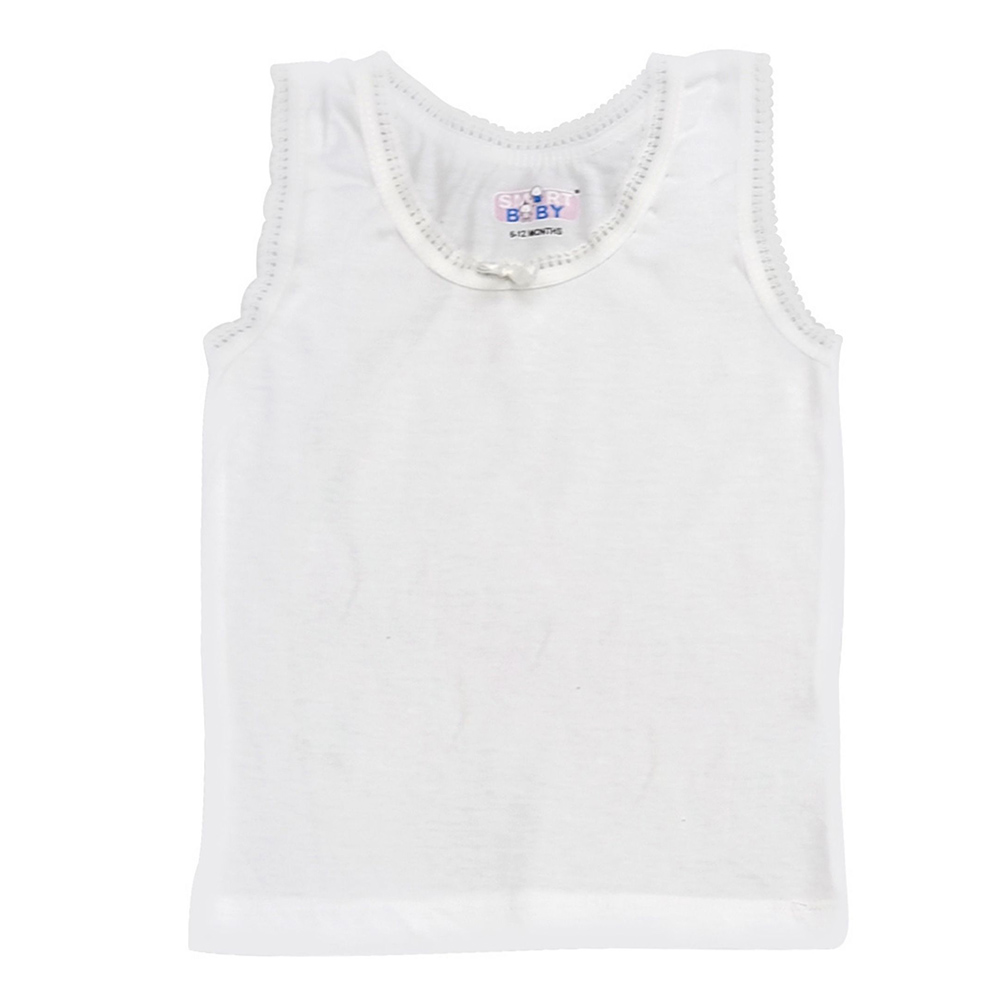 Smart Baby Baby Girl Plain Sleeveless Vest - White - 3 Pcs