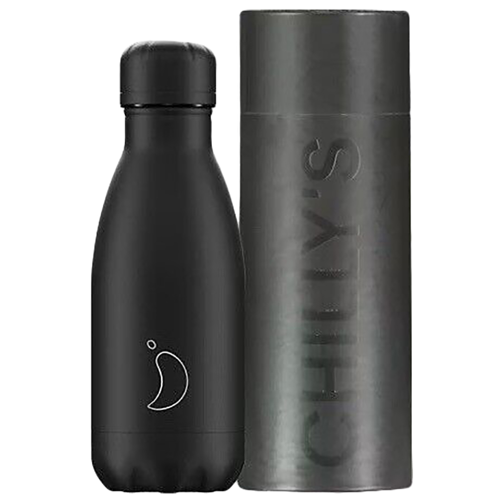 Chillys - Monochrome Stainless Steel Water Bottle - All Black - 260 ml