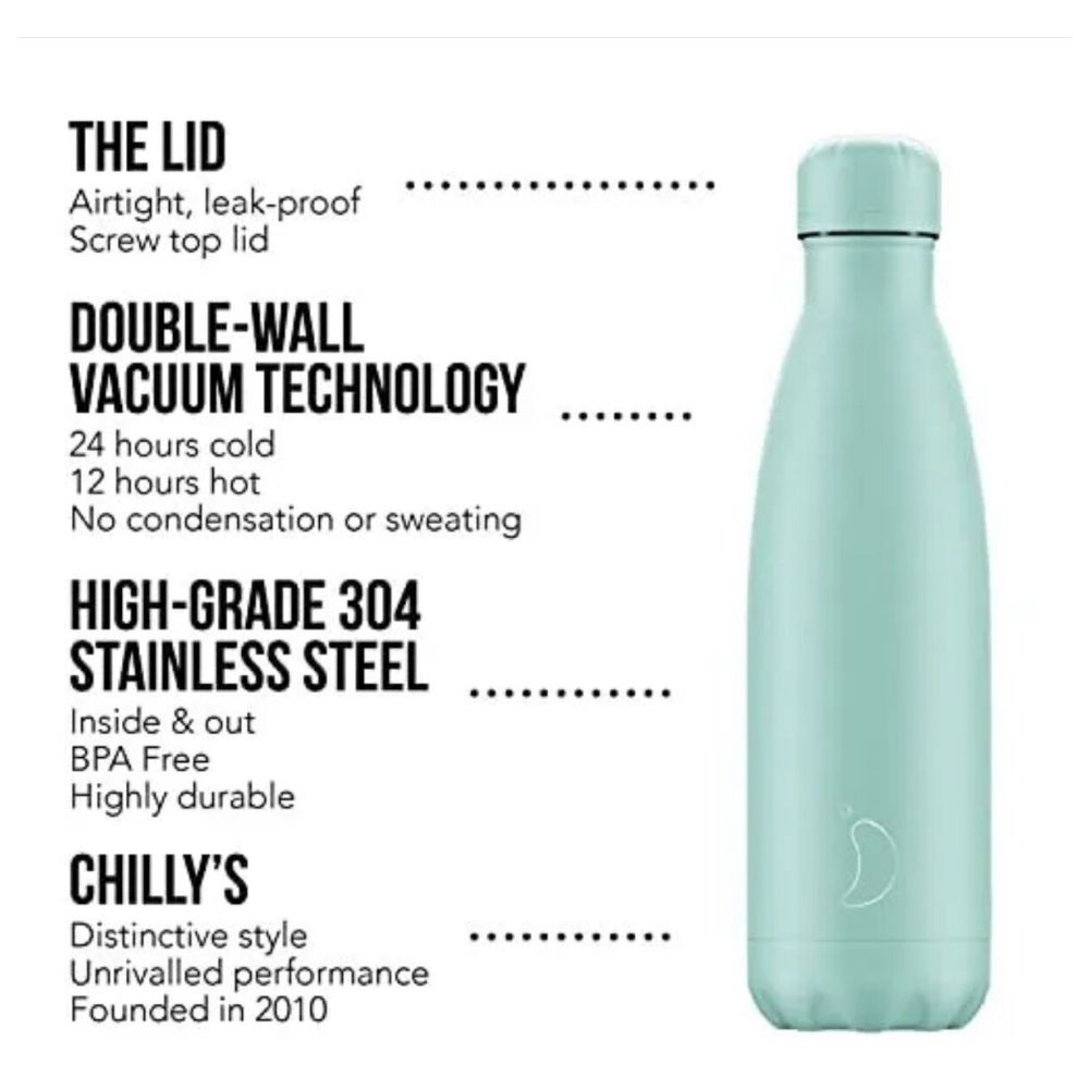 Chillys - Monochrome Stainless Steel Water Bottle - All Black - 500 ml